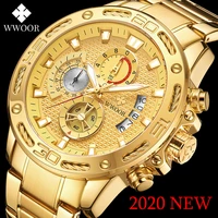 wwoor 2021 gold mens watches top brand luxury sports quartz big dial wrist watch male waterproof chronograph relogio masculino