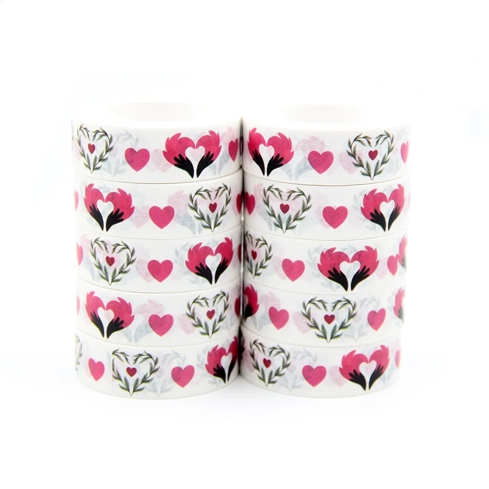 

NEW 10pcs/Lot 15mm x 10m Flowers with Red Heart Washi Tape Scrapbook Paper Masking Adhesive Washi Tape