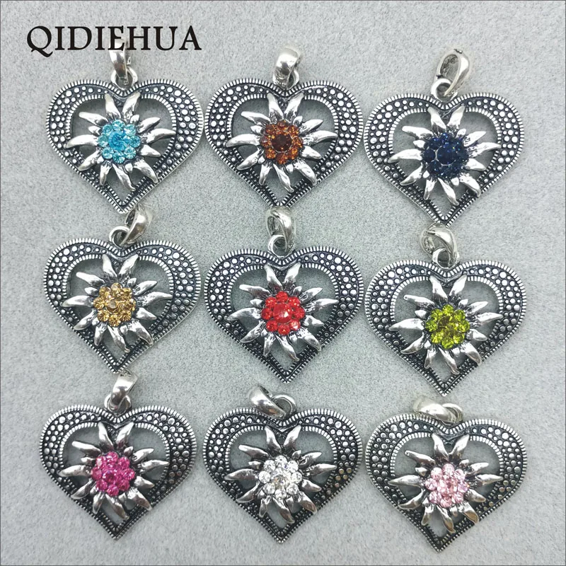 3pcs Antique Silver Plated Love Heart Shape Alloy Connects For Making Pendant Necklace Fashion Crystal Edelweiss Jewelry Finding | Украшения