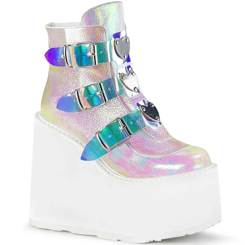 Женские ботинки на танкетке зимние теплые из искусственной кожи высоком каблуке