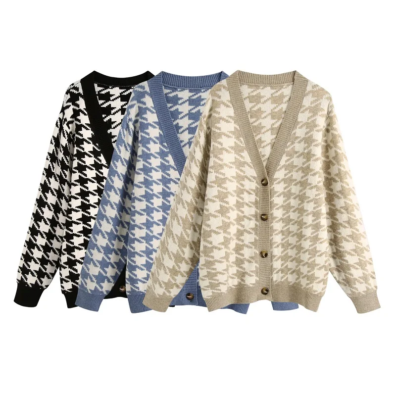 

2020 Autumn Women's Sweater cardiagns womens Winter New Houndstooth Knitted Top Warm Sweater cardigans Fashion Casual cardigans