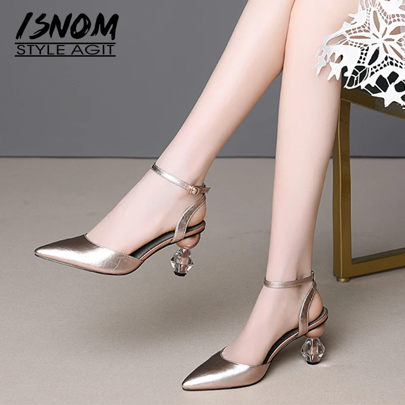 Женские босоножки с ремешком на щиколотке ISNOM прозрачные из коровьей кожи острым