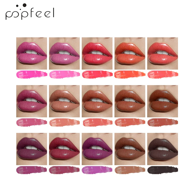 POPFEEL, 15 цветов, набор для макияжа, бархатный блеск для губ+ Губная Палетка с кистью, стойкая матовая губная помада, антипригарная чашка, губная помада, косметика, 50 г
