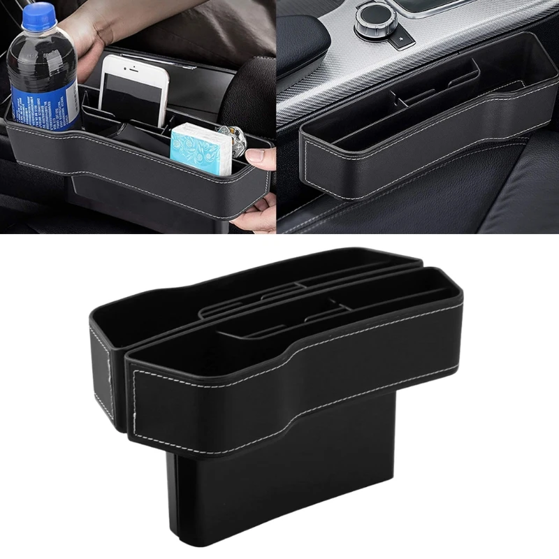 

2pcs Black Car Seat Gaps Organizer Multi-functional Seat Gaps Filler Console Side Pocket with Small Cup Holder