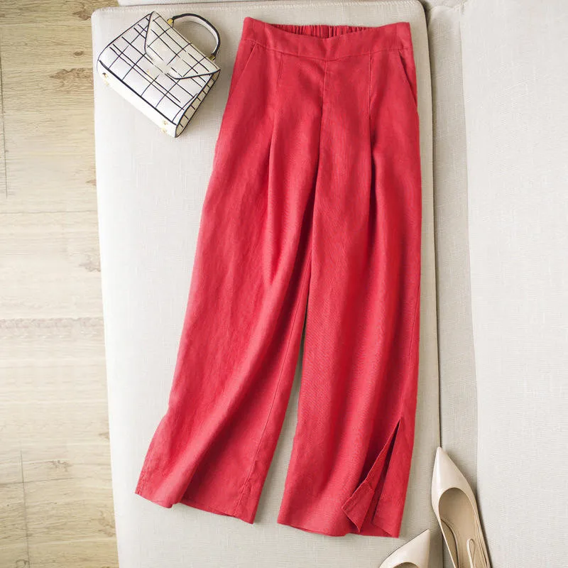 

Spring Summer Wide Leg Pants Women Clothes Loose Cotton Linen High Waist Mom Pants Casual Plus Size Vintage Pants Trousers Q3888