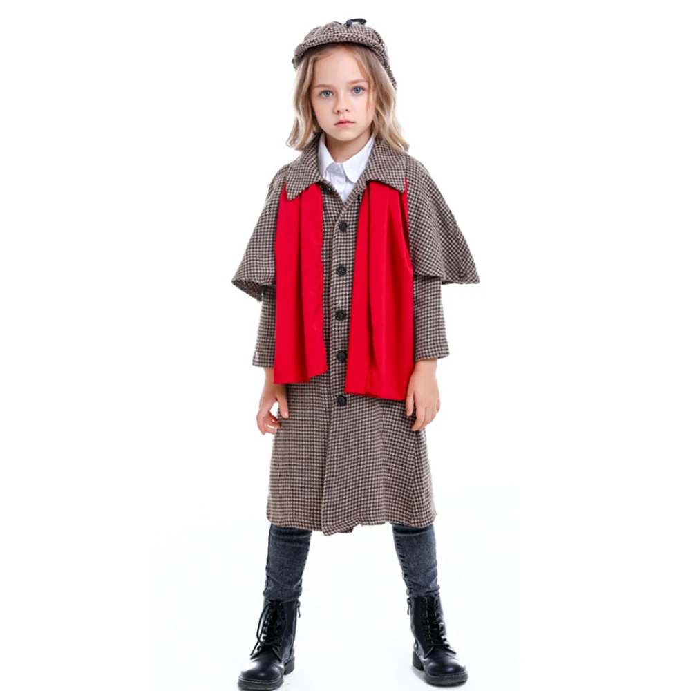 

Unisex Detective Inspector Movie Character Cosplay Hat Long Coat Scarf Set Uniforms Halloween Costumes For Child