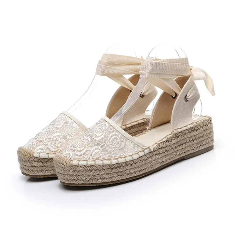 

Сандалии женские с закрытым носком, эспадрильи на танкетке в черную полоску, повседневные босоножки-гладиаторы на платформе, со шнуровкой, ...