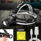 Налобный фонарь XHP99 с аккумулятором и датчиком, светодиодный супер яркий водонепроницаемый фонарь с зумом для рыбалки, кемпинга, охоты, велоспорта