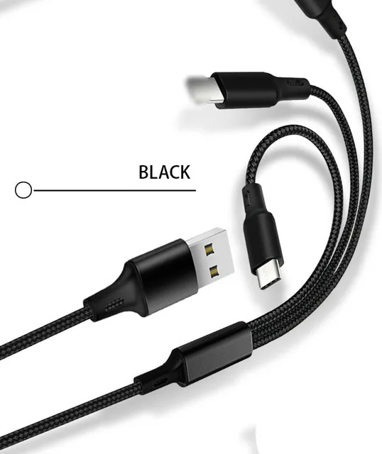 Черный 3 в 1 USB кабель Быстрая зарядка кабель для передачи данных для iPhone XS Max XR X 8 7 кабель зарядного устройства микро-usb type-c кабель для samsung S9 s8 нейлон - Цвет: Черный
