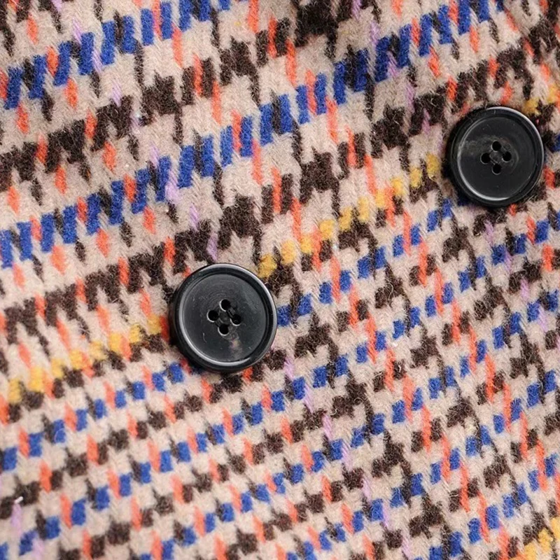 Женский твидовый пиджак в клетку Винтажный Длинный шерстяной с карманами теплая