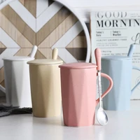350ml ceramic household%c2%a0coffee mug with lid and spoon creative personalized office tea cup breakfast milk mug couple drinkware