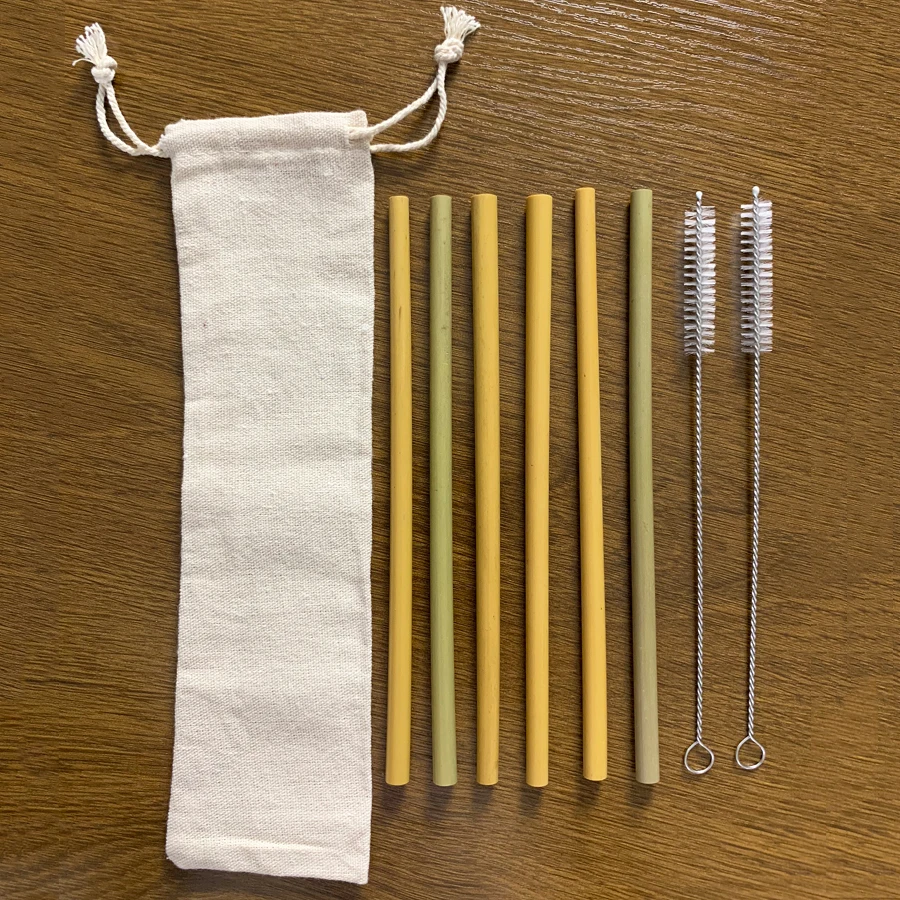 6pc Straws 6/8/10 шт. натурального бамбука соломинки многократного использования органических питьевые Соломки с трубочкой, чистящие щетки для вечеринки, дня рождения свадьбы панели инструментов - Цвет: 6pc Straws