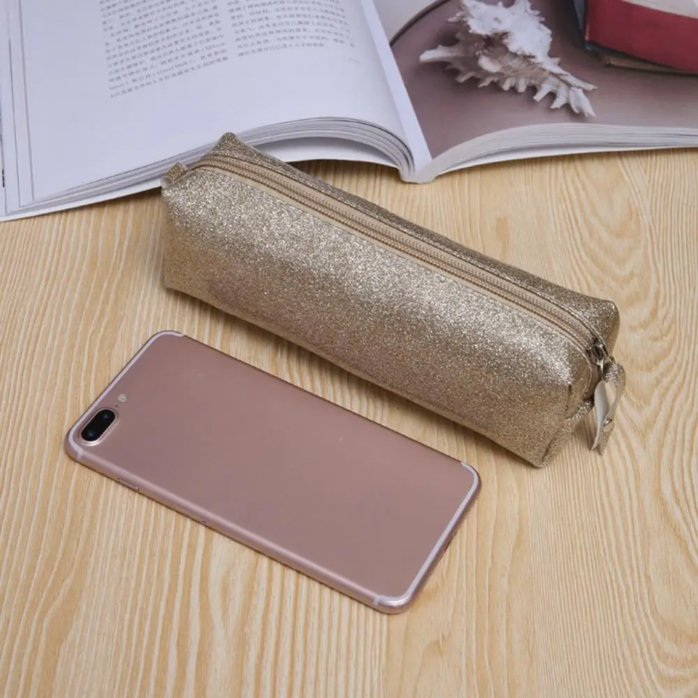 Длинный однотонный кожаный чехол карандаш с блестками для девочек и мальчиков