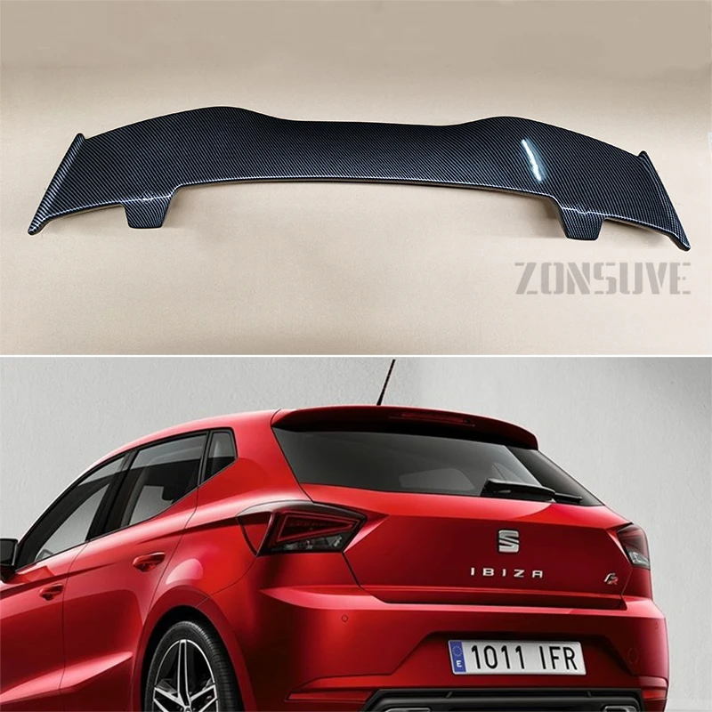 

Use For Seat Ibiza 2018 Spoiler ABS Plastic Carbon Fiber Look Hatchback Roof Rear Wing Body Kit Accessories