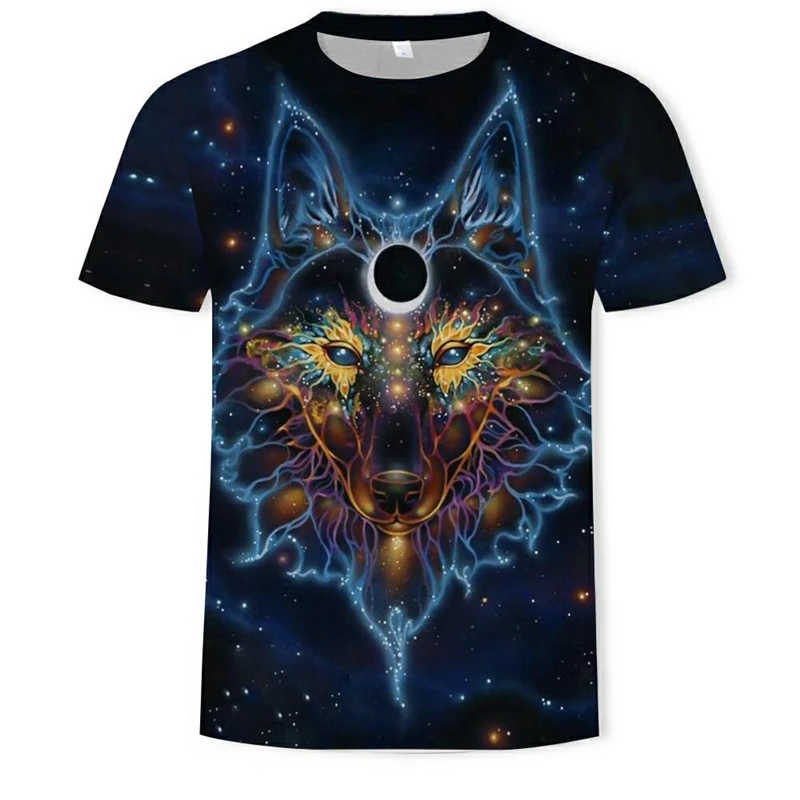 

Summer Men's New Wolf Full Moon T-Shirt Ferocious Animal 3D Printed Harajuku Round Neck Shirt