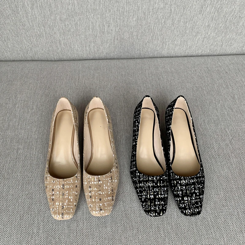 

ISNOM Print Sheepskin Women Pumps Square Toe Chunky Heels Shoes Woman Ladies Pumps Casual Shoes Leather