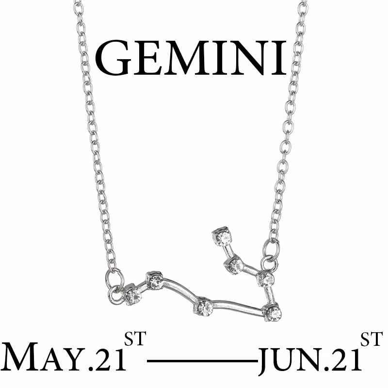 Gemini Серебряное ожерелье со знаком зодиака и звездой 12 Созвездие с подвеской, стразы, ожерелье-чокер, подарок на Рождество, день рождения - Окраска металла: Gemini