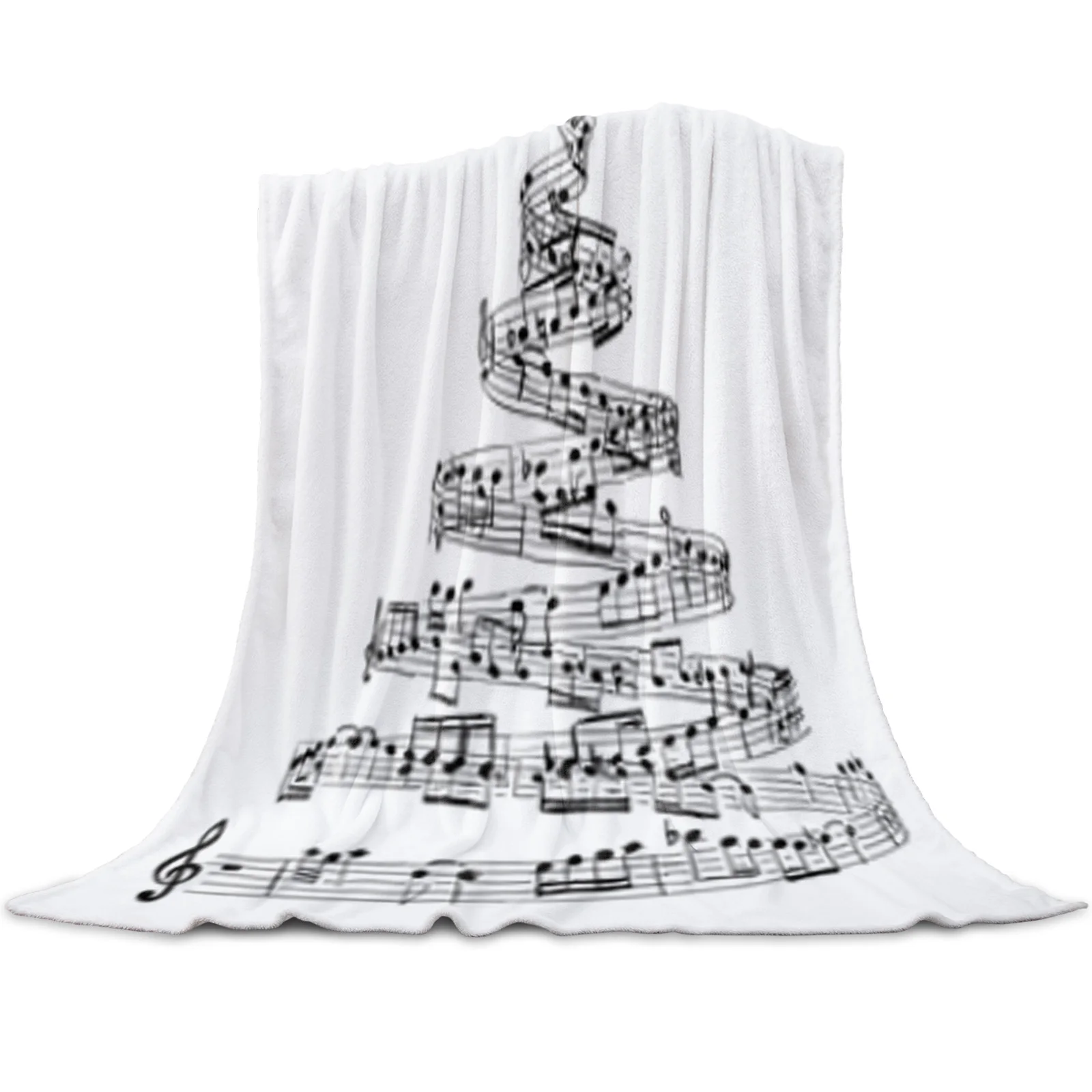 

Music Notes Christmas Tree Throw Blanket for Sofa Christmas Decor Bedspread Portable Microfiber Flannel Picnic Blanket