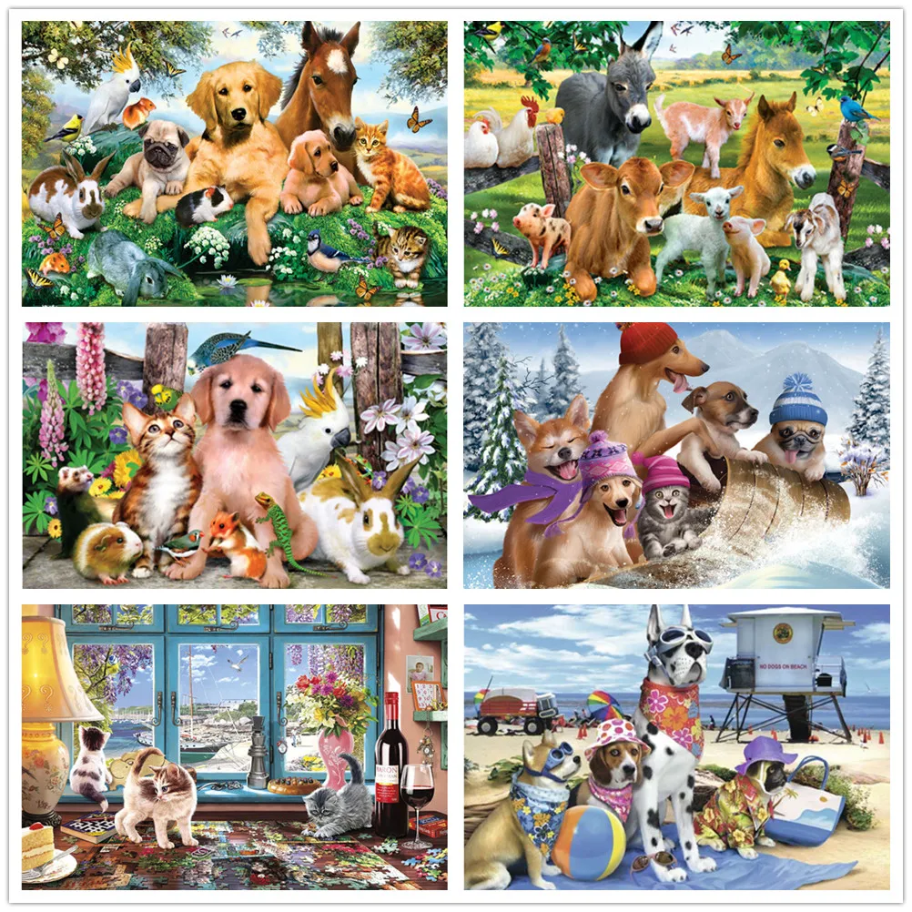 

Diamond Painting Dogs Cats Posters Round Full Rhinestones Mosaic Cross Stitch Oil Drilling Home Decor DIY Gift Wall Decoration