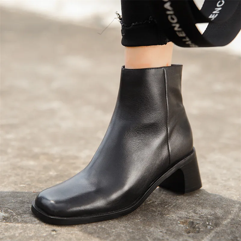 FEDONAS/Зимние удобные ботинки челси из натуральной кожи с квадратным носком теплые