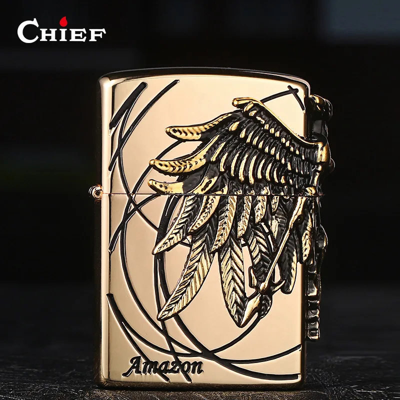 

New monsoon gas metal copper body personality creative retro old grinding wheel lighter