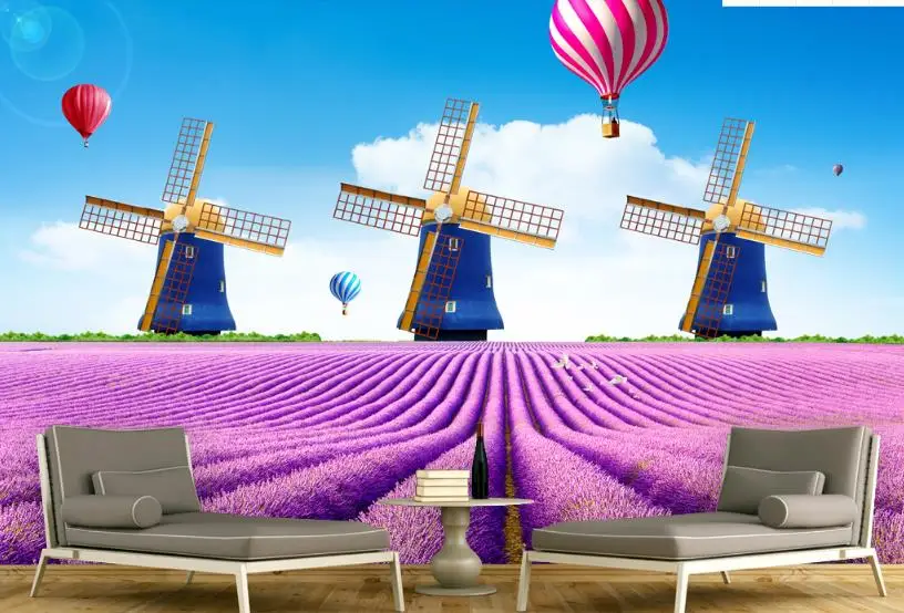 3D background wall photo paper mural 3d Lavender Dutch windmill Living room bedroom murals wallpaper | Обустройство дома