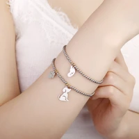 cute small clover charms bracelet women gold elastic beads chain music note angle dog owl stainless steel bracelet jewelry gifts