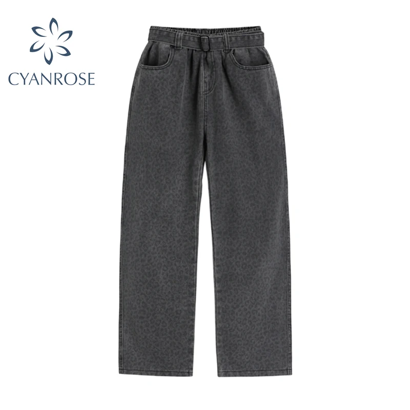 Модные джинсы с леопардовым принтом и высокой талией женские Мешковатые