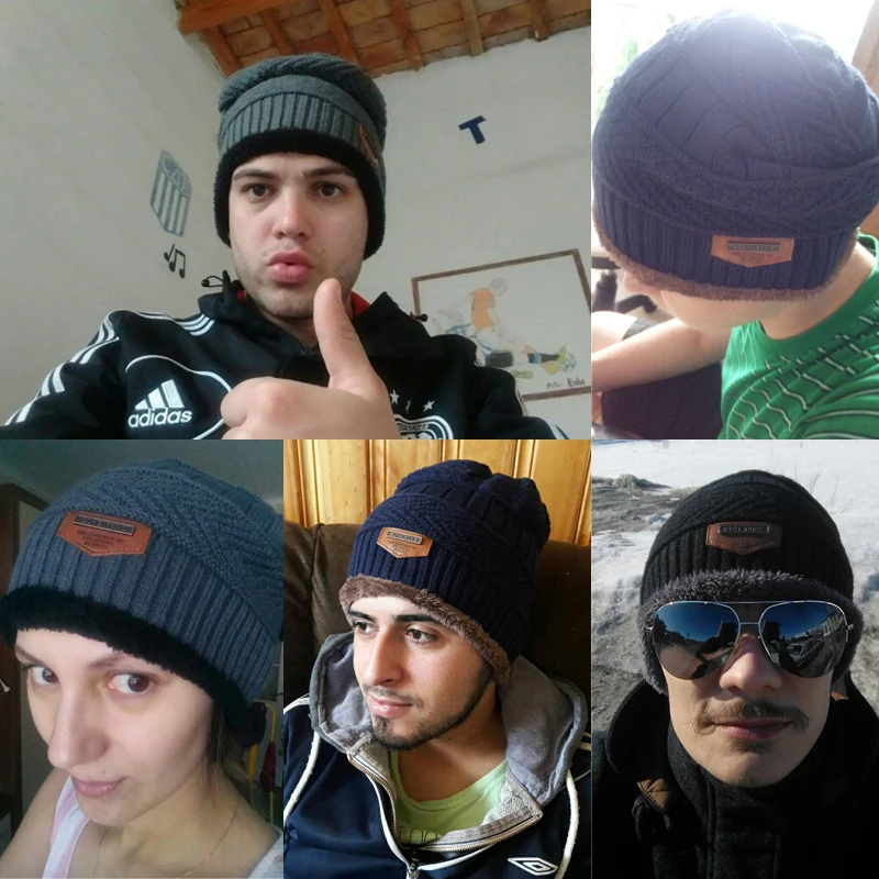 MLTBB Мужская зимняя шапка Толстая теплая вязаная шапки для мужчин Повседневная