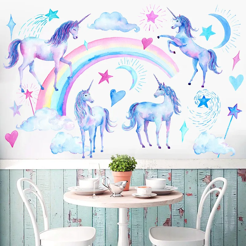unicorn wall stickers for kids rooms bedroom living room decorative children wall decals diy vinyl wallpaper murals home decor free global shipping
