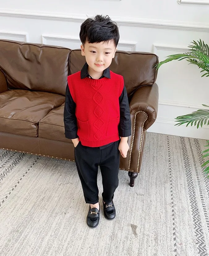 90-140cm height new autumn boys fashion knitted vest kids spring autumn clothing boys casual vest