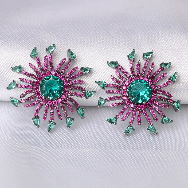 Модные Разноцветные серьги гвоздики в форме цветка микро с кубическим цирконием