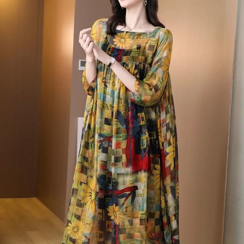 

Large Size Dress 2021 Summer New Loose And Noble Dress Floral Dresses For Women Sundress Short Sleeve Fahion Beach Dress