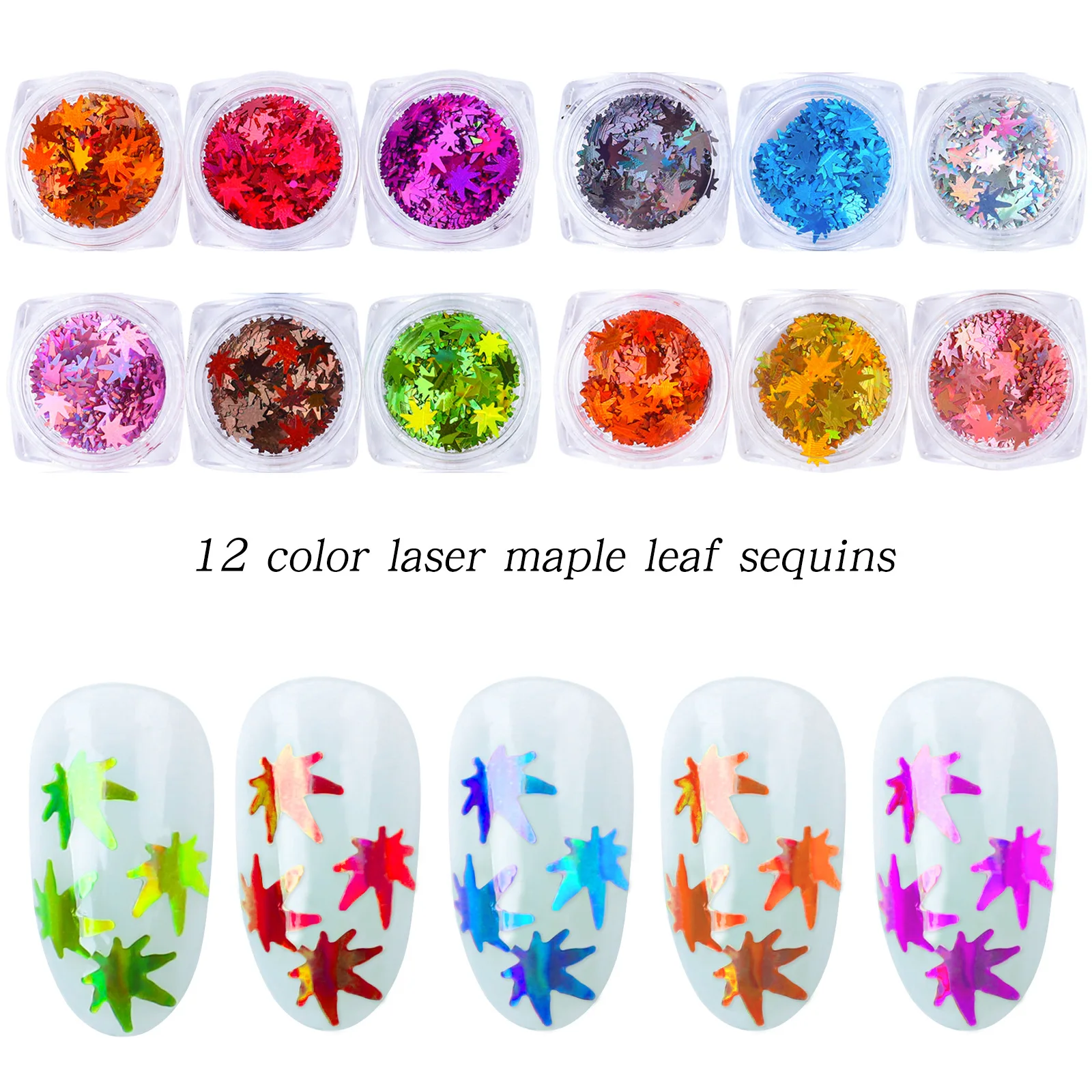 

Ultra Thin Nail Maple Leaf Decorative Sequin Magic Multi-Color Flash DIY Nail Accessories Decorate 12 Color Set Free Delivery