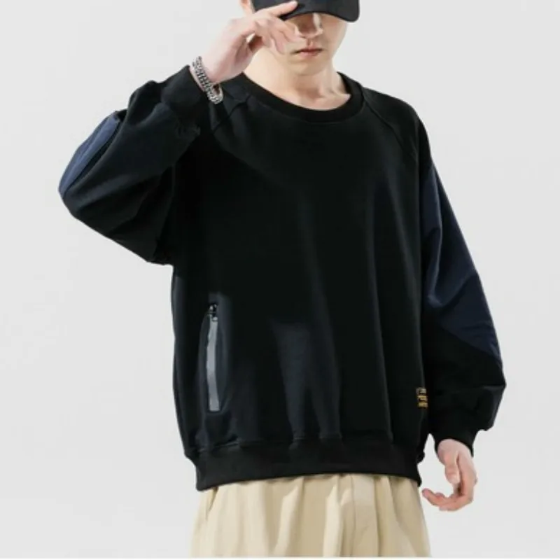 

New Spring New Round Neck Hedging Splicing Sweatshirt Men Fat Plus Size Tide Loose Top Hoodie Wild hip hop Free shipping