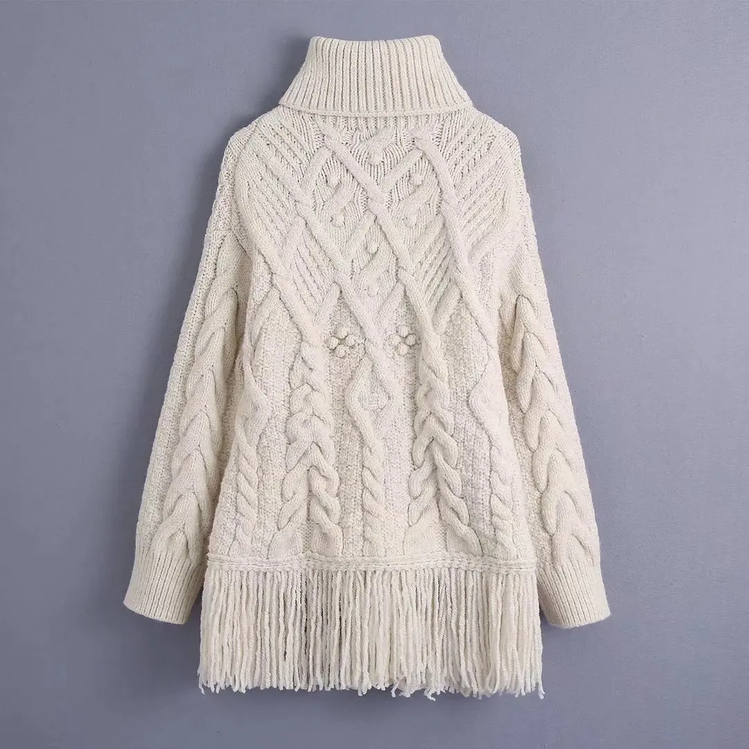 Женский вязаный свитер с длинным рукавом и высоким воротником - купить по