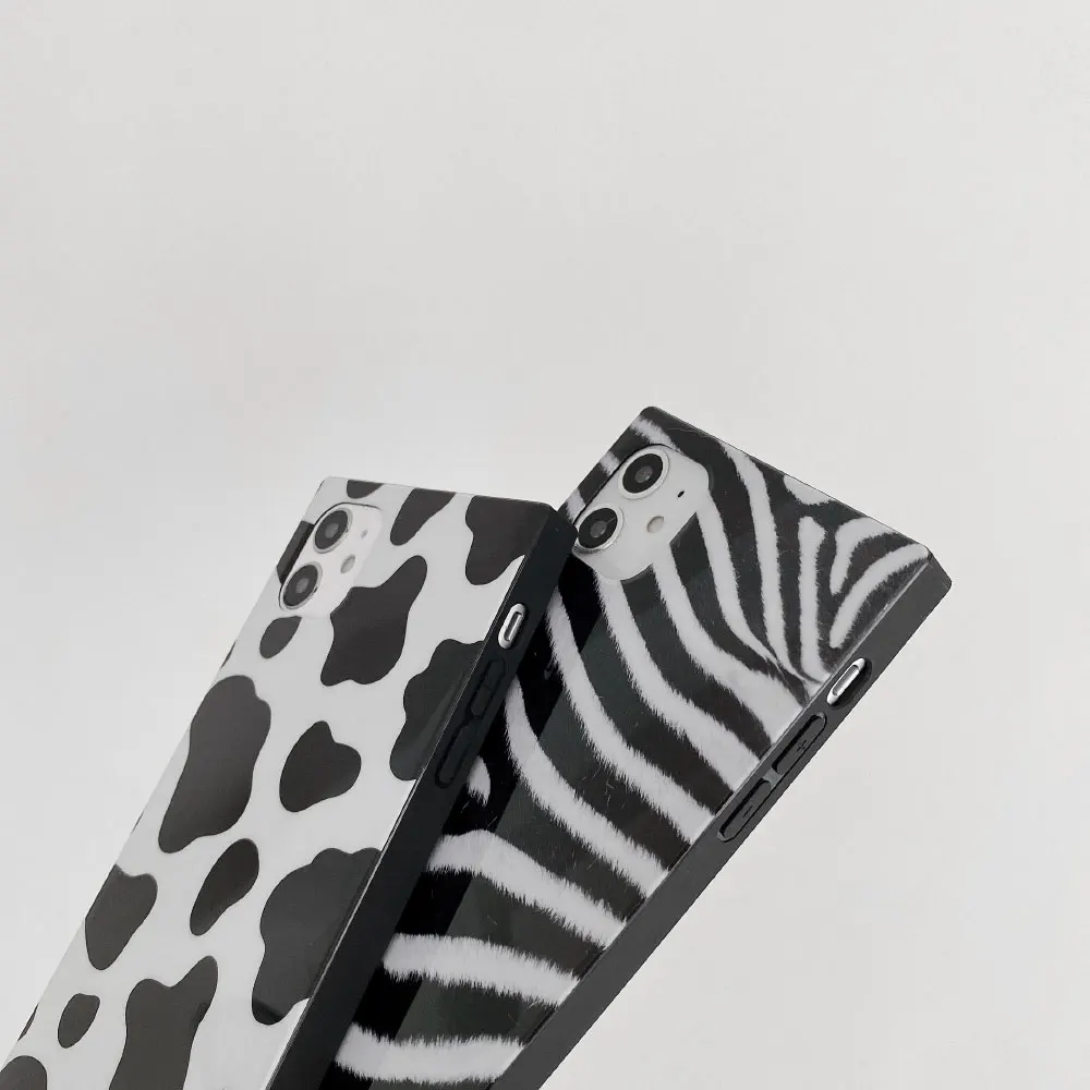 Square Leopard Phone Case For iPhone 12 Pro Max X XR XS Max 7 8 Plus Zebra Soft Silicone Cover Cases For Fundas iphone 11 Coque