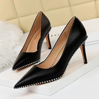european and american fashion sexy nightclub stiletto heel shallow mouth pointed metal beads single shoes