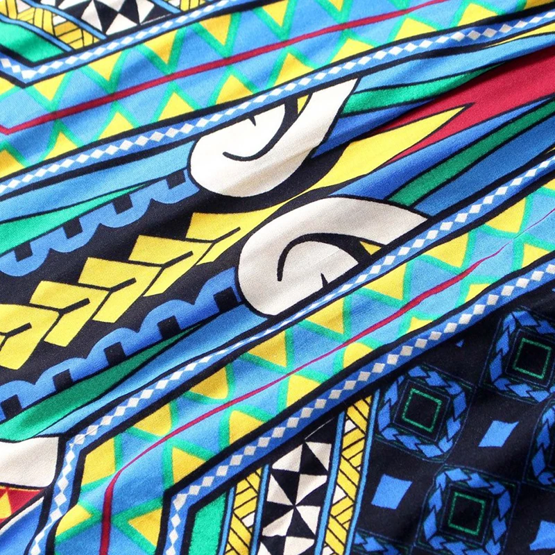 Женское платье макси с этническим принтом женское v-образным вырезом и рукавом