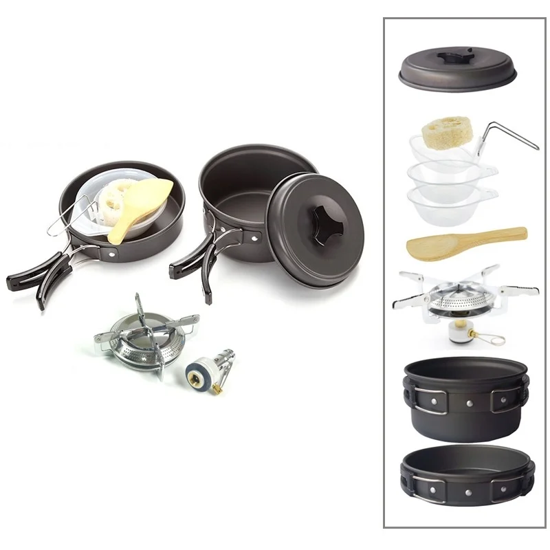Pot and Stove Ультралегкая походная кухонная утварь, походная посуда с мини-газовой плитой для походов, пикника, кемпинга, посуда, набор кастрюль - Цвет: Pot and Stove