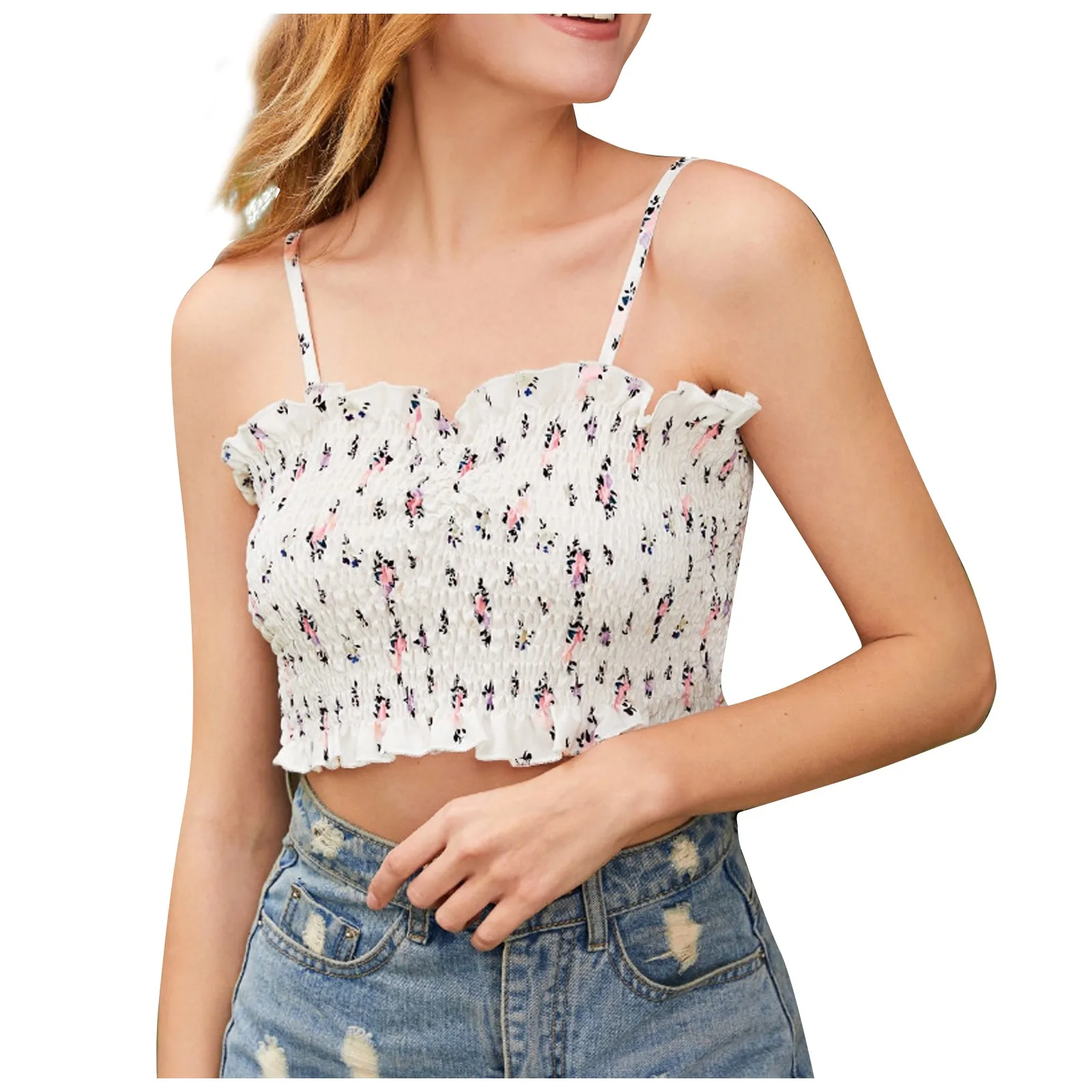 Лето маленькая цветочное на лямках для девочек Короткие топы Для женщин