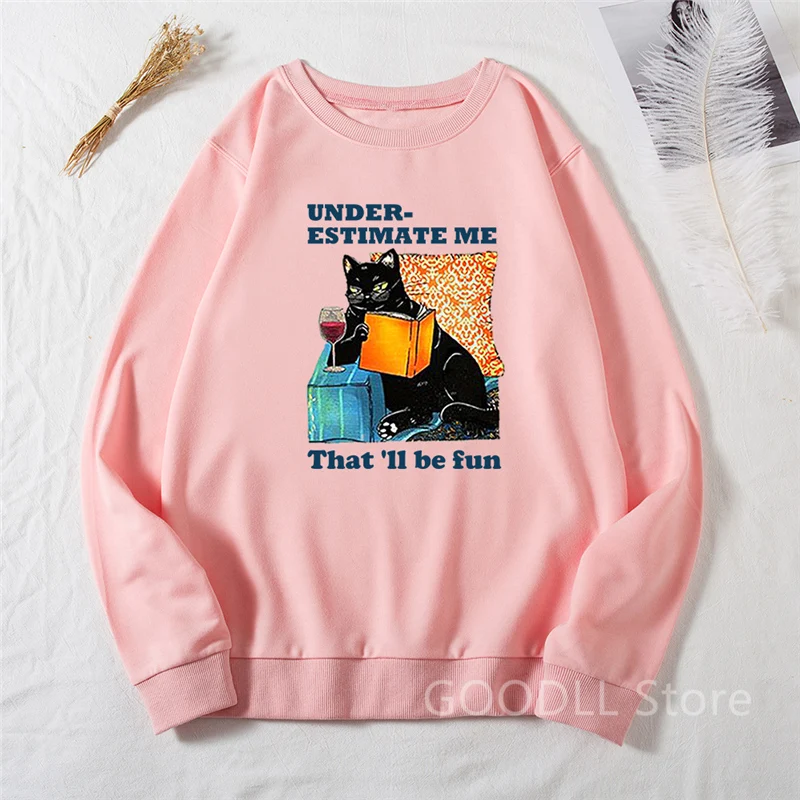 

That's What I Do I Read Books Black Cat Sweatshirts Women Long Sleeve Top Autumn Casual Female Loose Hoodies Cartoon Pullover