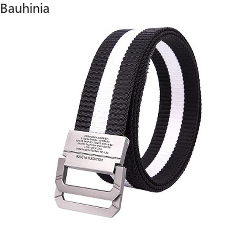 New men's Breathable Striped 125*3.8cm Canvas Belt Zinc Alloy Double Buckle Casual Outdoor Nylon Belt