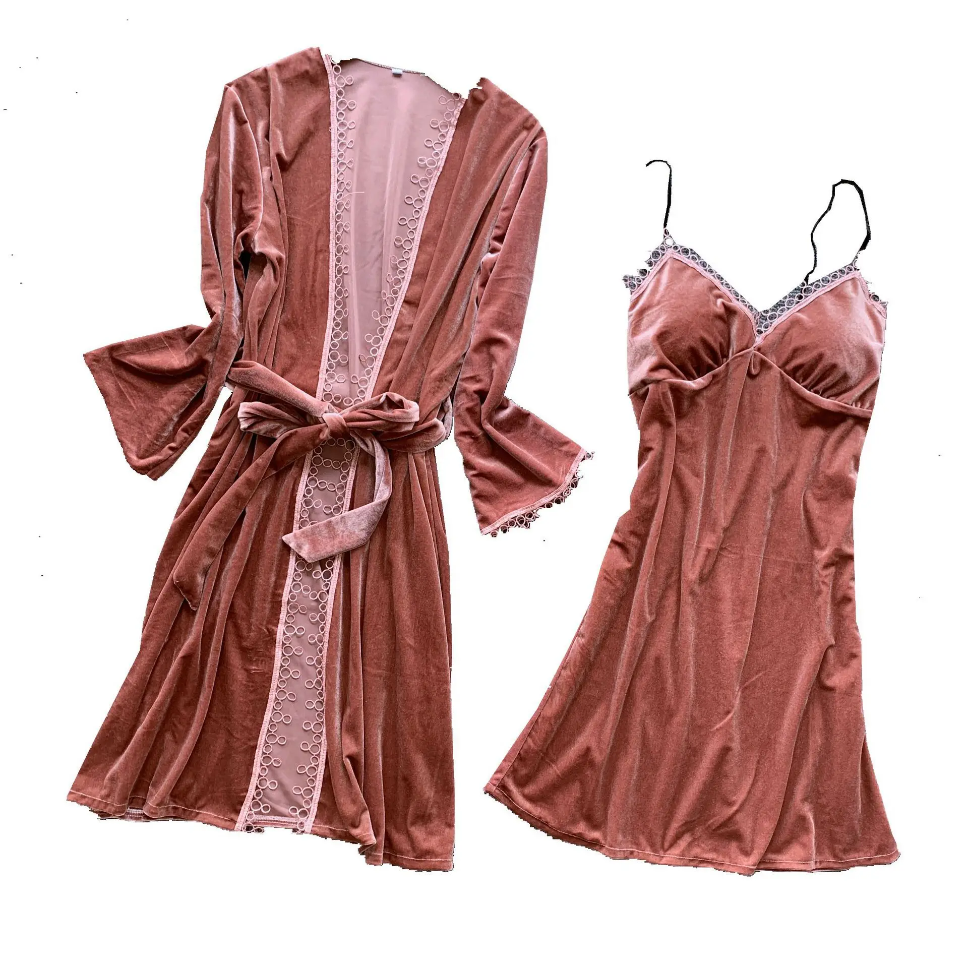 

Women Velour Robe Bride Bridesmaid Wedding Robes Set Lace Trim Sexy Cami&Robe Sleep Suit Nightdress Nightgown Sleepwear Lounge