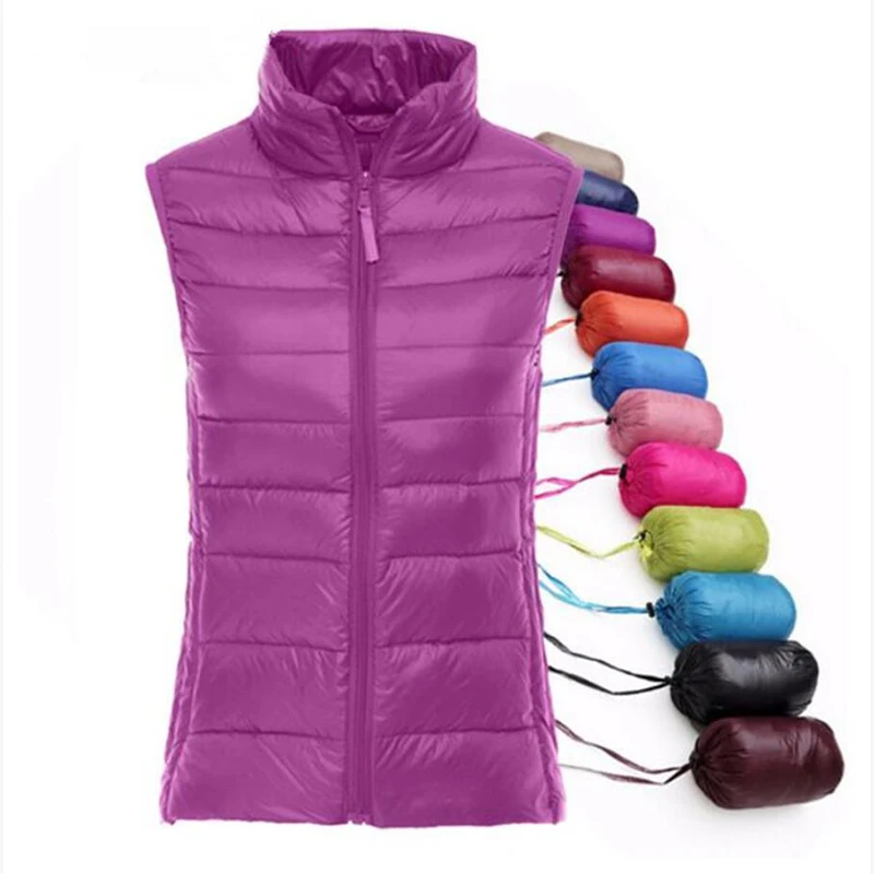 

Spring autumn women 90% white duck down vest waistcoat soft warm thin Ultra Light waistcoat jacket female Portable vest coat