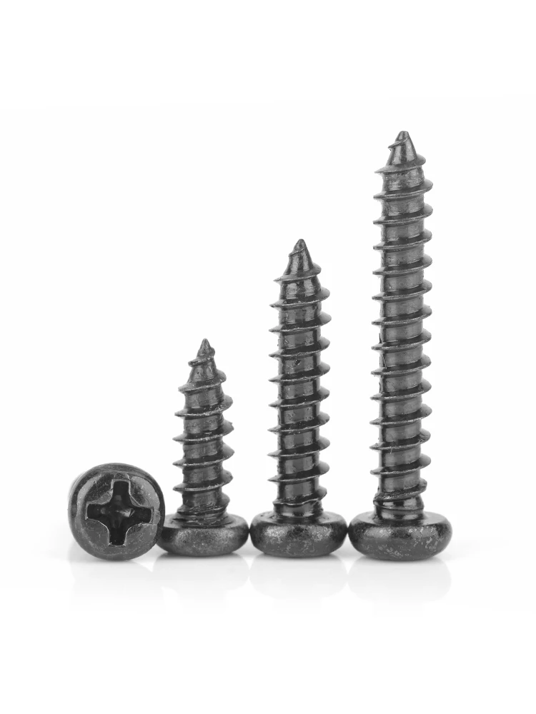 

Саморез с круглой головкой M1.2, M1.4, M1.7, M2, M2.2, M2.6, M3, M3.5, M4, маленький крестовой винт из углеродистой стали, черный винт