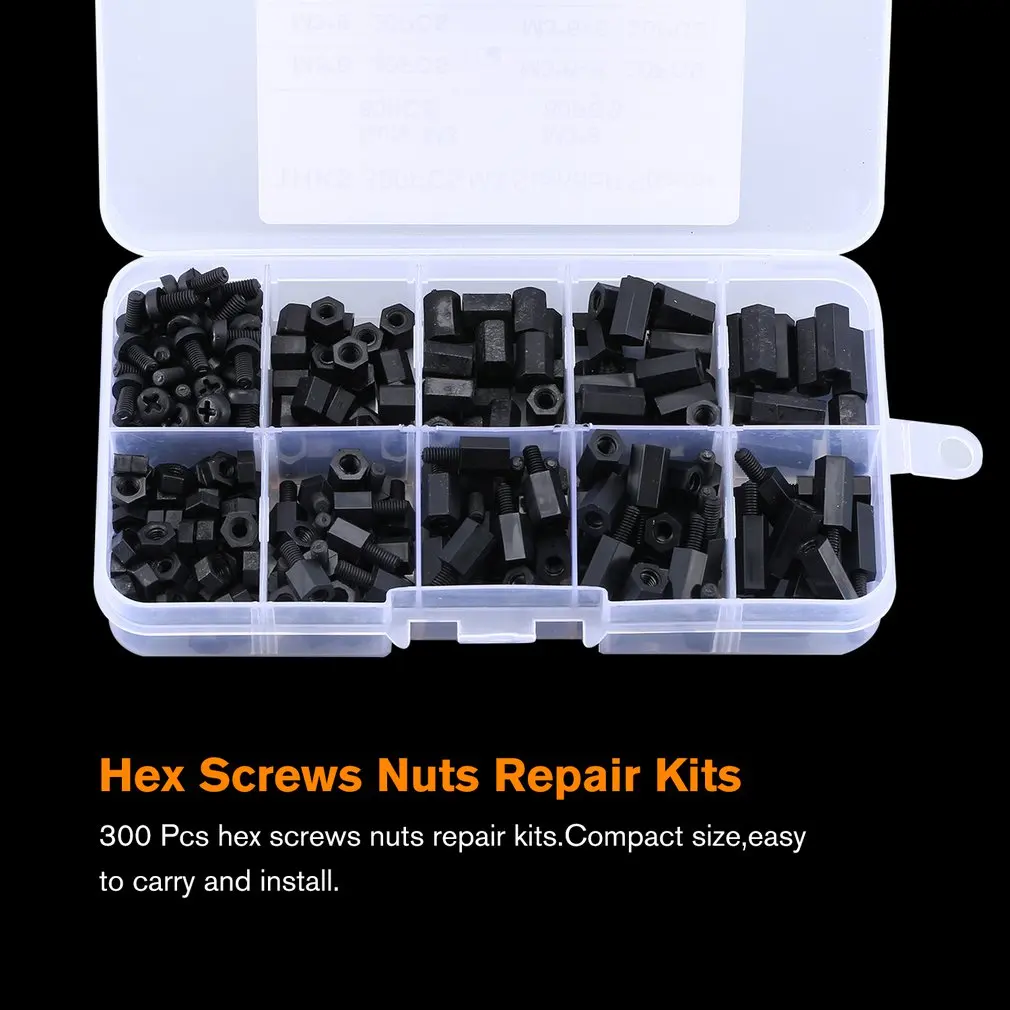 300 шт черный M3 нейлоновый противостояние Распорки мужской женский винт