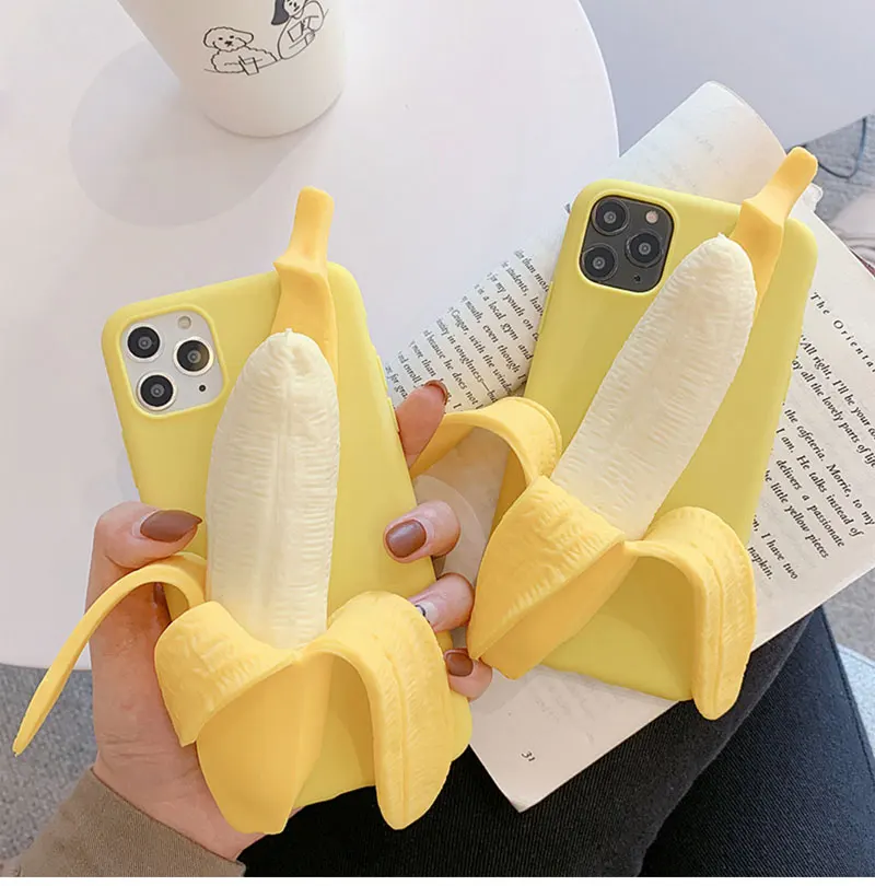 

3D Stress Reliever Funny Peeled banana Phone Cases Cover For iPhone 12 Pro Max 13 7 8 Soft back case for fundas iphone XR XS Max