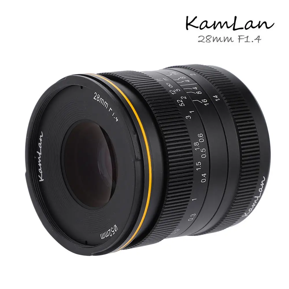 Kamlan 28 мм f1.4 широкоугольный APS-C объектив с широкой диафрагмой и ручной фокусировкой объектив с фиксированным фокусным расстоянием для Canon M объектива Sony NEX E Mount Fuji X M43 беззеркальных камер