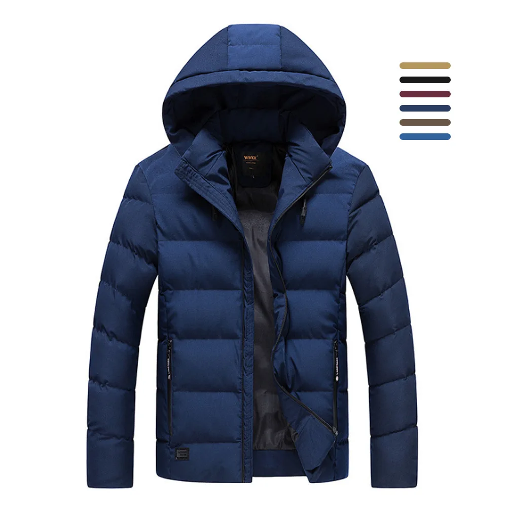 Winter Casual Plain Color Hooded Coat Warm Parkas Outwear Men's Padded Thick Zipper Down Jackets